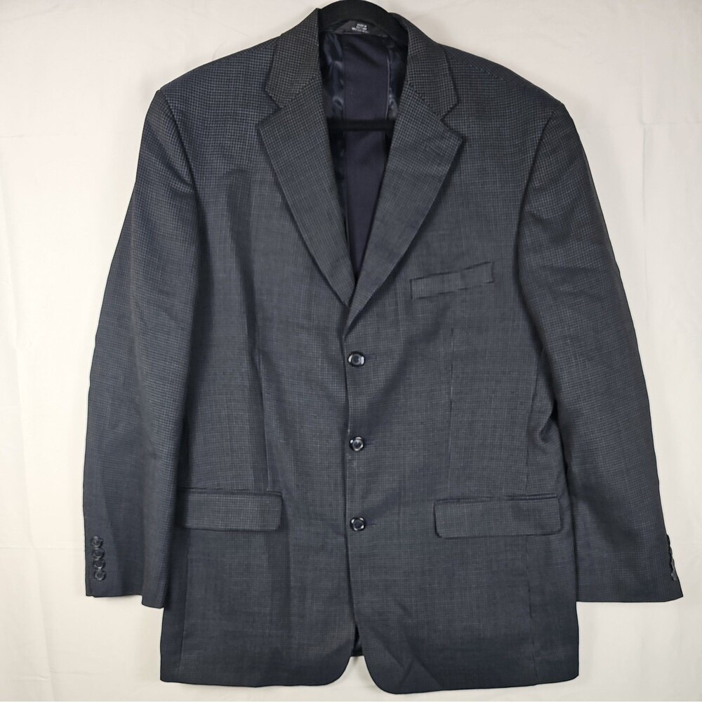 Haggar Collections Mens 42R Grey Houndstooth Wool Blend Blazer Sport Coat Jacket